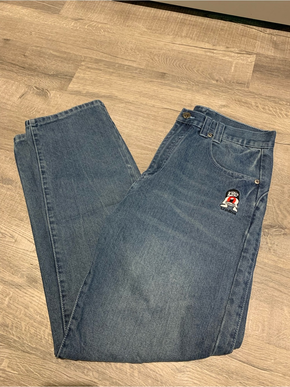 Playbigg y2k baggy skate Jeans with Embroidered Patch and unique paneling